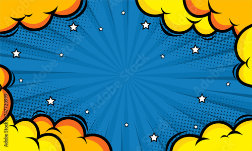 Comic blue background with yellow cloud illustration