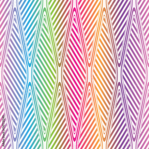 Vector colorful seamless geometric gradient pattern with rainbow diagonal stripes and rhombuses