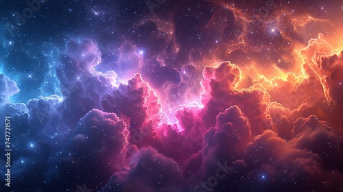 Beautiful fantasy starry night sky, blue and purple colorful, galaxy and aurora 4k wallpaper © Jennifer