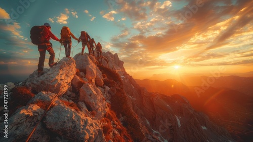 Nature's Ascent: Backpacking and Mountaineering to Reach New Peaks, Outdoor Expedition Teamwork and Challenge in Mountain Climbing