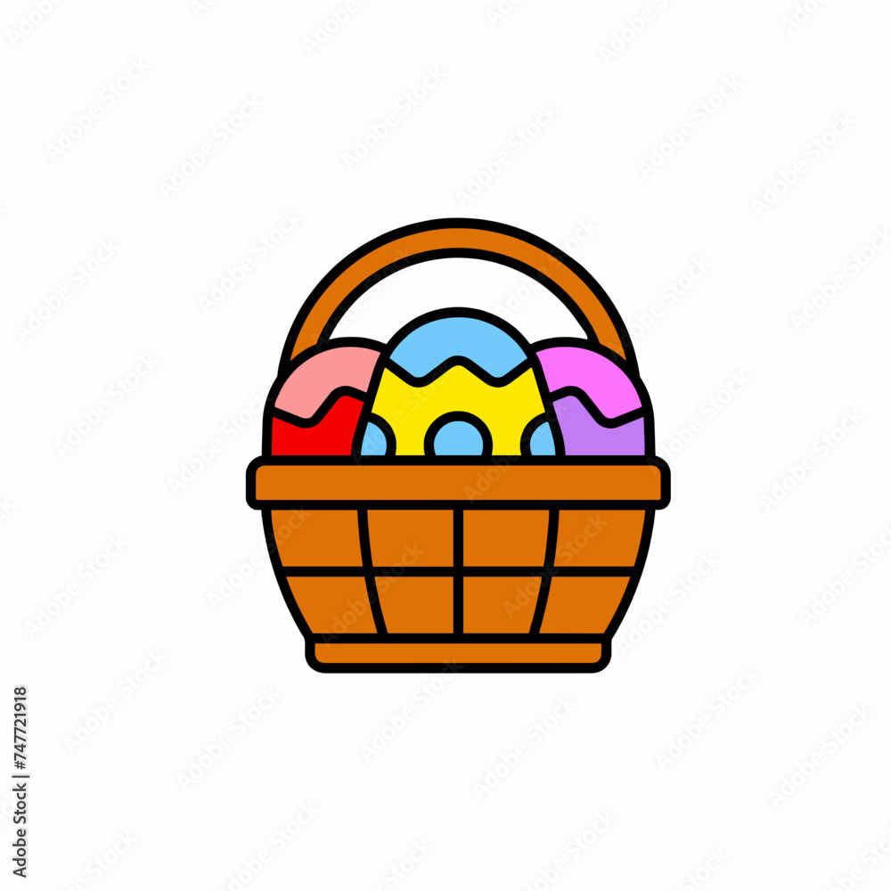 Fototapeta premium basket with easter eggs, vector, cartoon