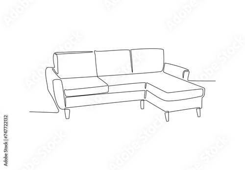 One continuous Line drawing of sofa furniture vector illustration.