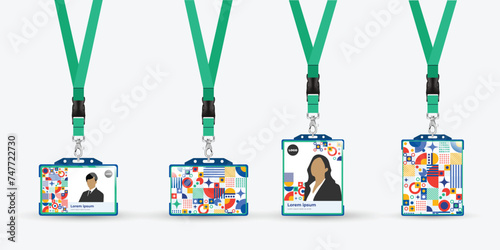 Id Card Template Plastic Badge with Abstract Mosaic style colorful Design. Reversible two card identification vector illustration