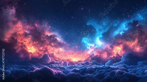 Beautiful fantasy starry night sky, blue and purple colorful, galaxy and aurora 4k wallpaper © Jennifer