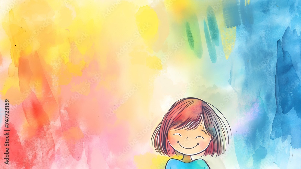 Sketch of smile girl on watercolor background , post card design Sketch of smile girl on watercolor background , post card design