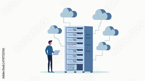 cloud storage data storage for web server hosting, in the style of accurate and detailed, dark gray and light azure, cad