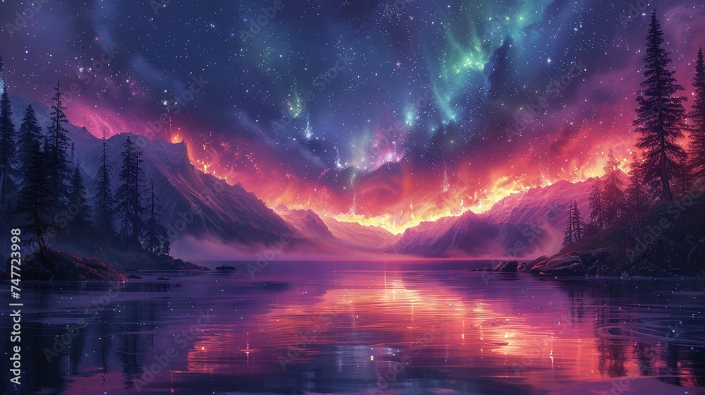 Beautiful fantasy starry night sky, blue and purple colorful, galaxy and aurora 4k wallpaper Beautiful fantasy starry night sky, blue and purple colorful, galaxy and aurora 4k wallpaper