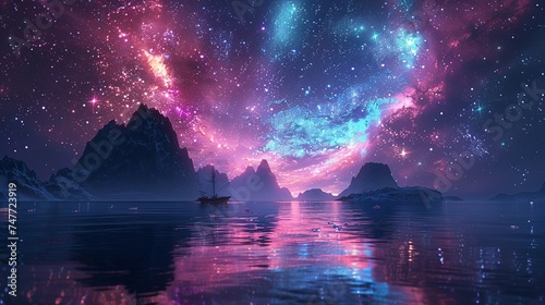 Beautiful fantasy starry night sky  blue and purple colorful  galaxy and aurora 4k wallpaper