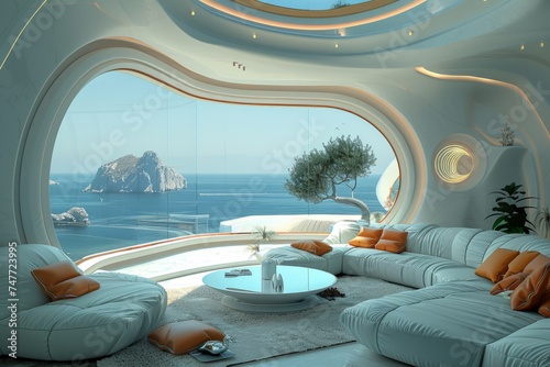 A futuristic living space with automated controls and energy efficient features photo