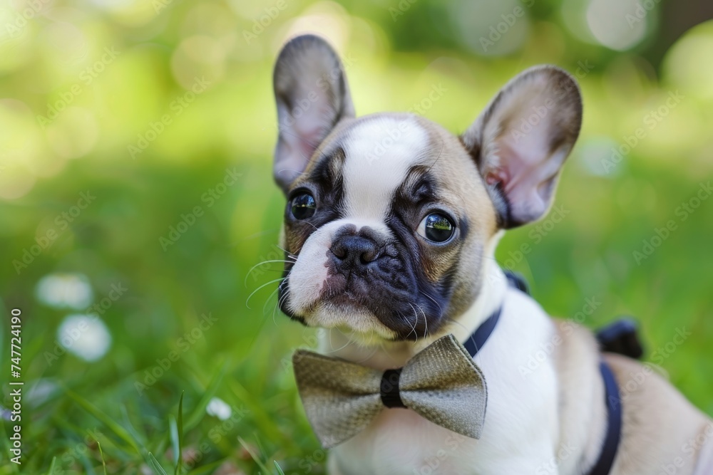 Small Brown and White Dog Wearing Bow Tie. Generative AI