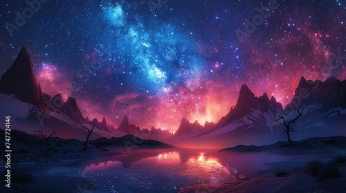 Beautiful fantasy starry night sky, blue and purple colorful, galaxy and aurora 4k wallpaper photo