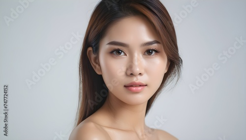 Beautiful Woman with Smooth Skin on White Background