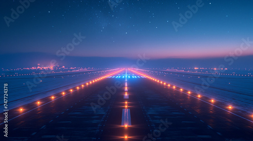 Airport runway in night.