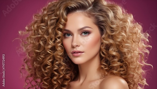 Glamorous Portrait Curly Volume Hairstyle, Luxurious Hair, and Beauty Makeup