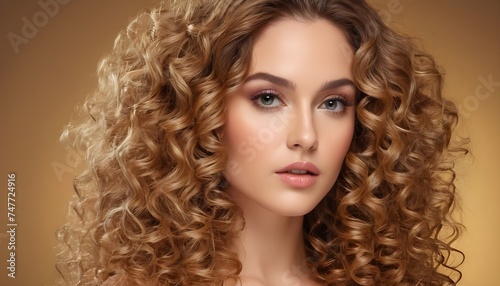 Glamorous Portrait Curly Volume Hairstyle  Luxurious Hair  and Beauty Makeup