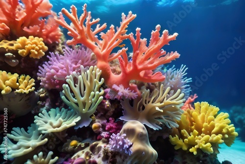 Colorful close-up view of a coral reef. © Ivan
