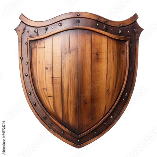 Wooden shield on a white background.