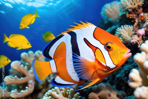 Colorful tropical fish on the background of a coral reef.