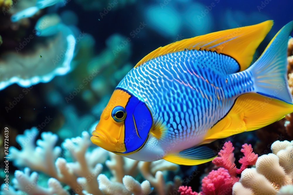 Colorful tropical fish on the background of a coral reef. Colorful tropical fish on the background of a coral reef.