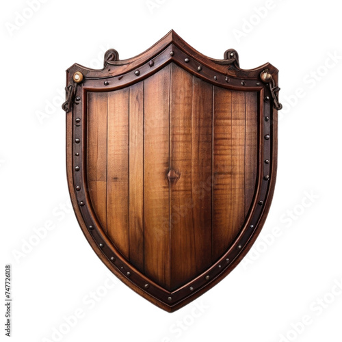 Wooden shield on a white background.