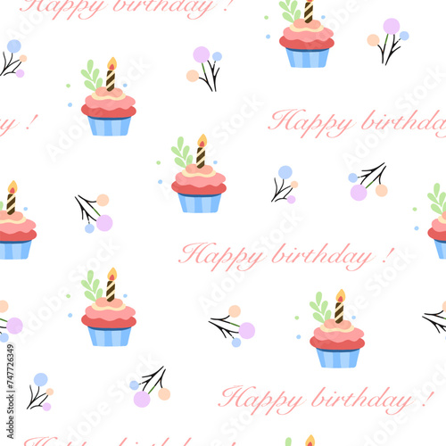 Hand-drawn cartoon illustration of holiday elements, flowers, gifts and funny characters. This vintage, cheerful pastel palette is perfect for gift wrapping.