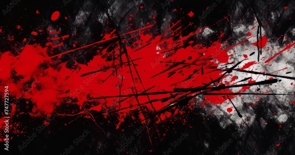 explosive red on black art background - obrazy, fototapety, plakaty 