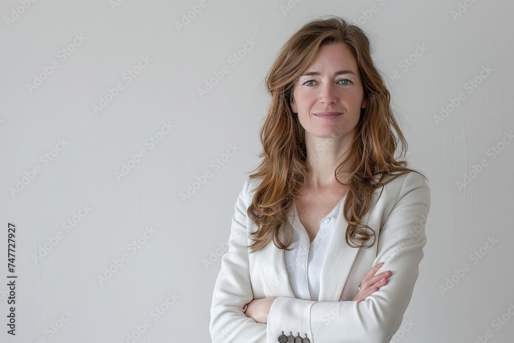Entrepreneurial woman in a dynamic pose against a clean White background Exuding confidence and professionalism. Entrepreneurial woman in a dynamic pose against a clean White background Exuding confidence and professionalism.