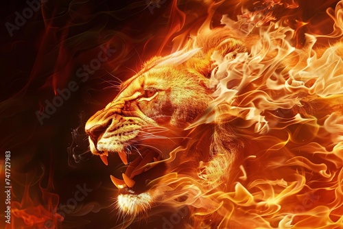 Fire lion portrait Majestic flame wildlife © Bijac