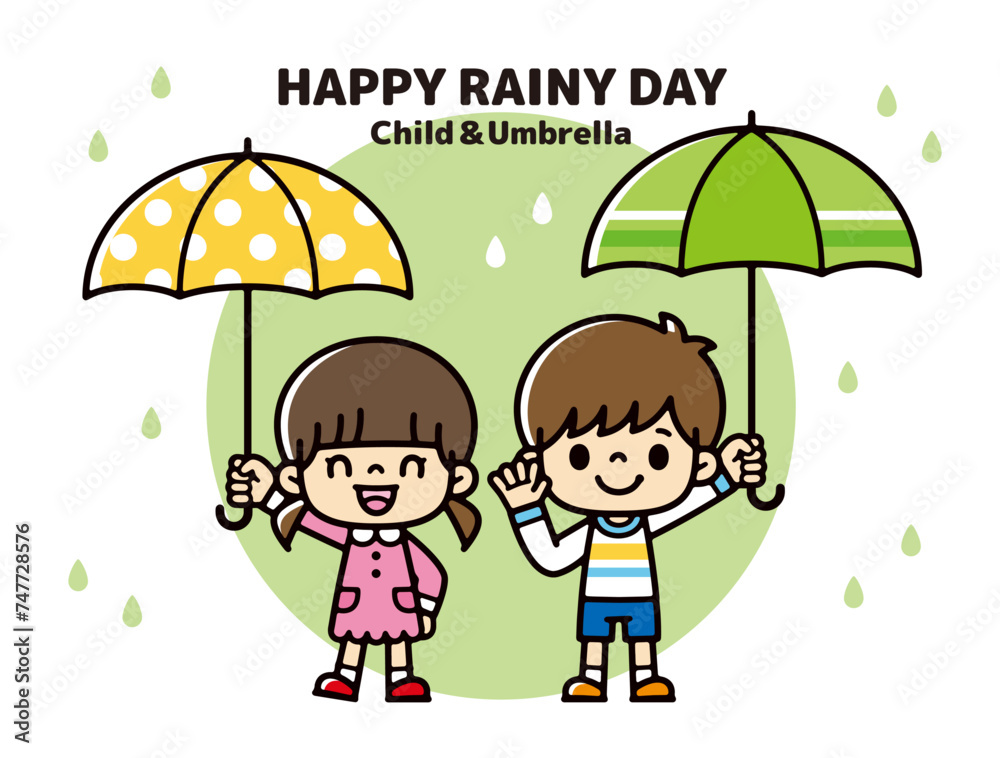 Clip art of children cheerfully putting up an umbrella on a rainy day Clip art of children cheerfully putting up an umbrella on a rainy day