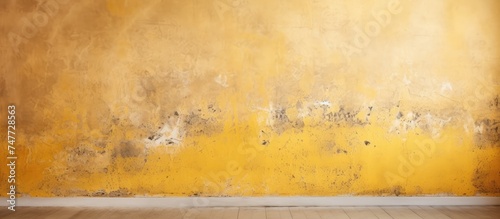 An empty room with a wooden floor and a yellow plaster wall. The room appears bare and devoid of any furniture or decorations, showcasing the contrast between the warm,