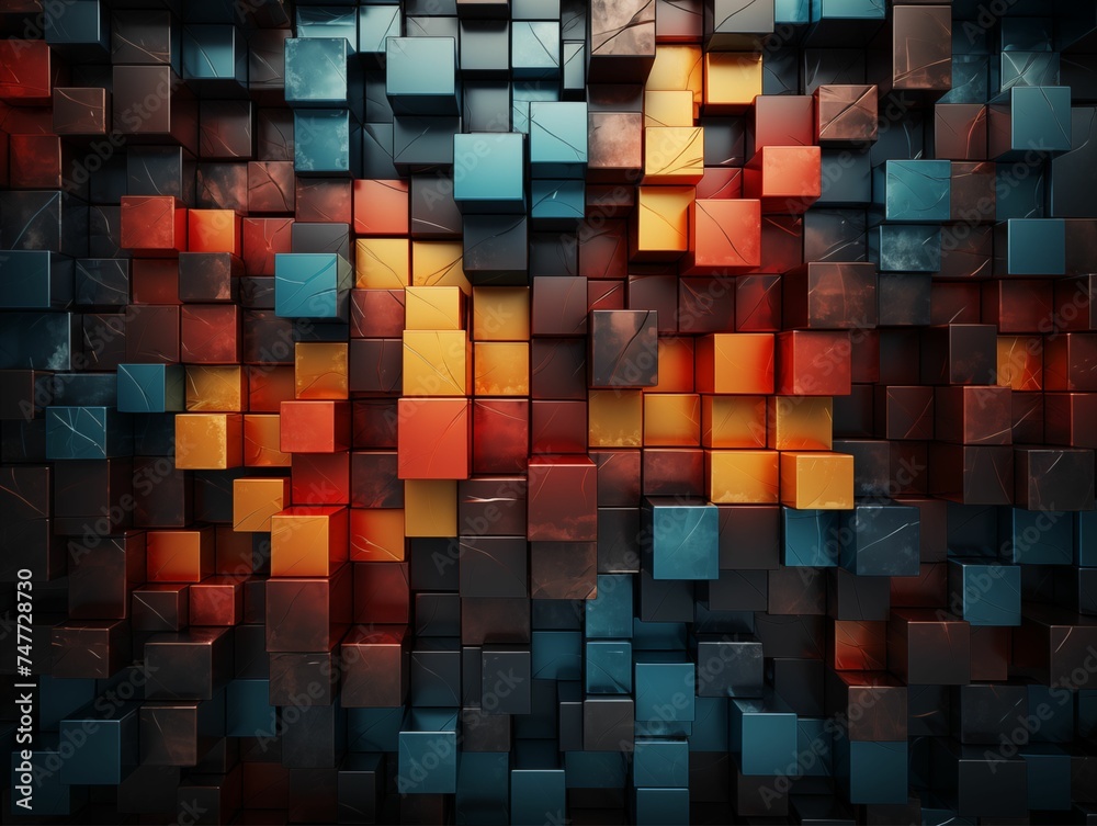 3D Blue and Orange Cubes Abstract Background. Generative AI