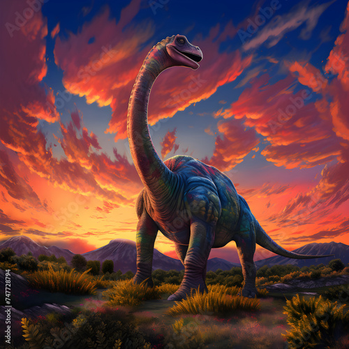 Mesozoic Majesty: The Awe-Inspiring Apatosaurus against a Prehistoric Landscape under Twilight Sky