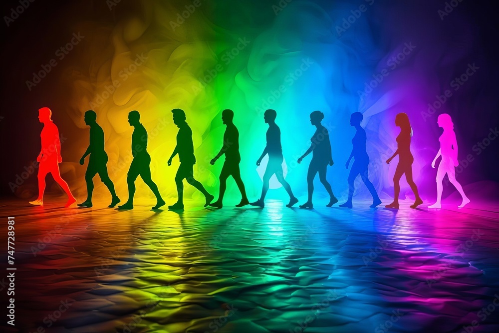 Spectrum of multicolored people silhouettes