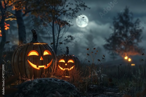 Spooky halloween night Enchanted jack o' lanterns