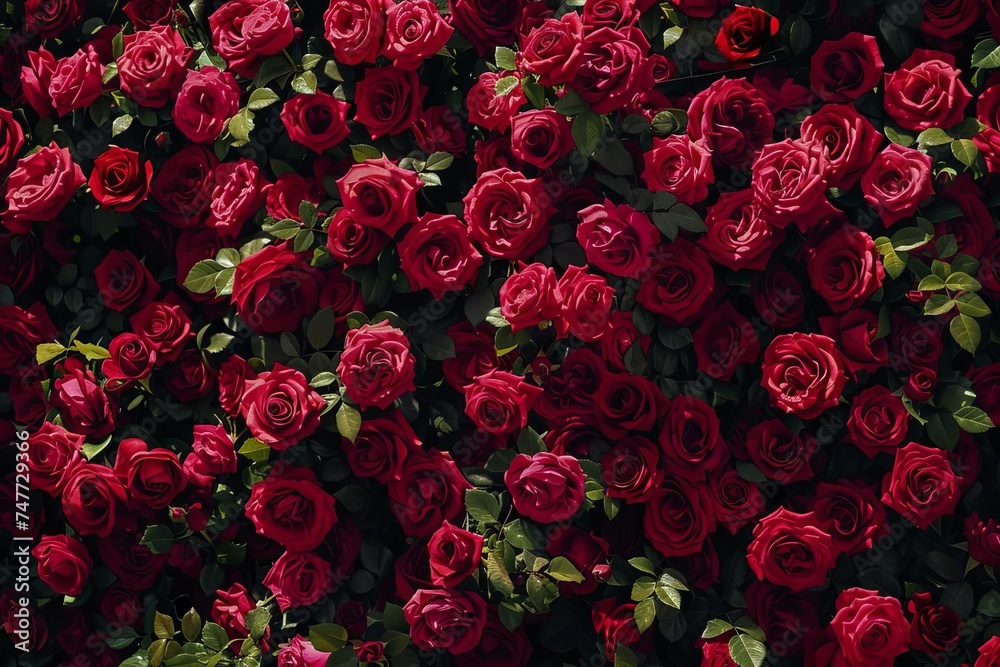 Wallpaper pattern of fresh red roses Creating a romantic and lush backdrop for various design projects and decorations Wallpaper pattern of fresh red roses Creating a romantic and lush backdrop for various design projects and decorations