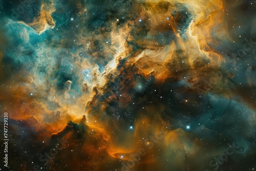 Vibrant nebula in outer space With swirling colors and stars Illustrating the beauty and mystery of the cosmos. © Bijac