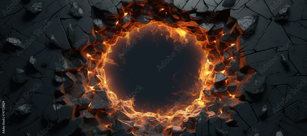 fire stone wall hole crust, rock, flame, burn 54 - obrazy, fototapety, plakaty 