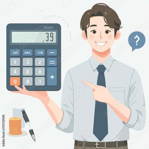 Flat design illustration of a financial officer pointing a calculator