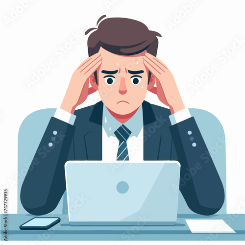 Flat design illustration of a frustrated business man with a hard job