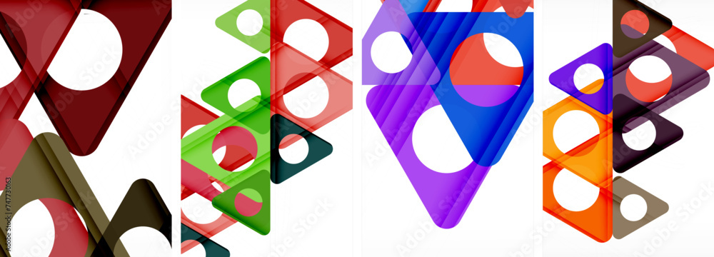 Abstract background set, showcasing a dynamic interplay of triangles. Fusion of modern design and geometric allure Abstract background set, showcasing a dynamic interplay of triangles. Fusion of modern design and geometric allure