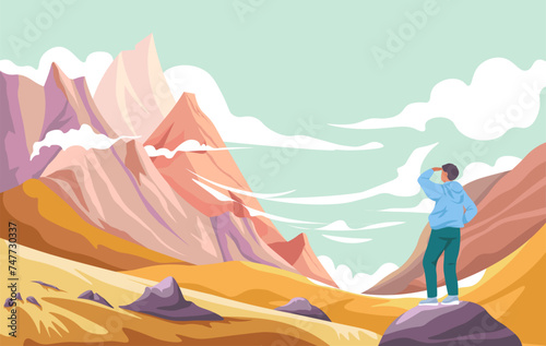 Mountaineering or trekking, mountains landscape