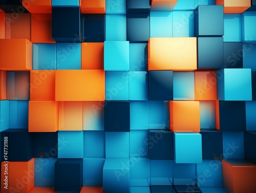3D Orange and Blue Cubes Abstract Background. Generative AI