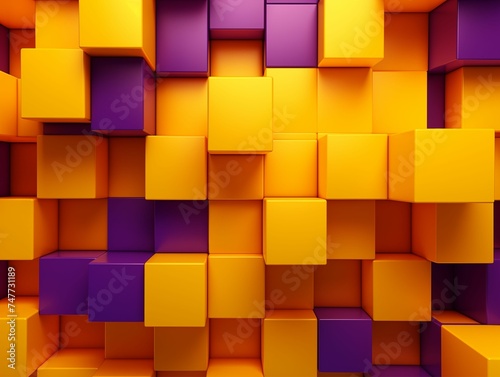 3D Violet and Yellow Cubes Abstract Background. Generative AI