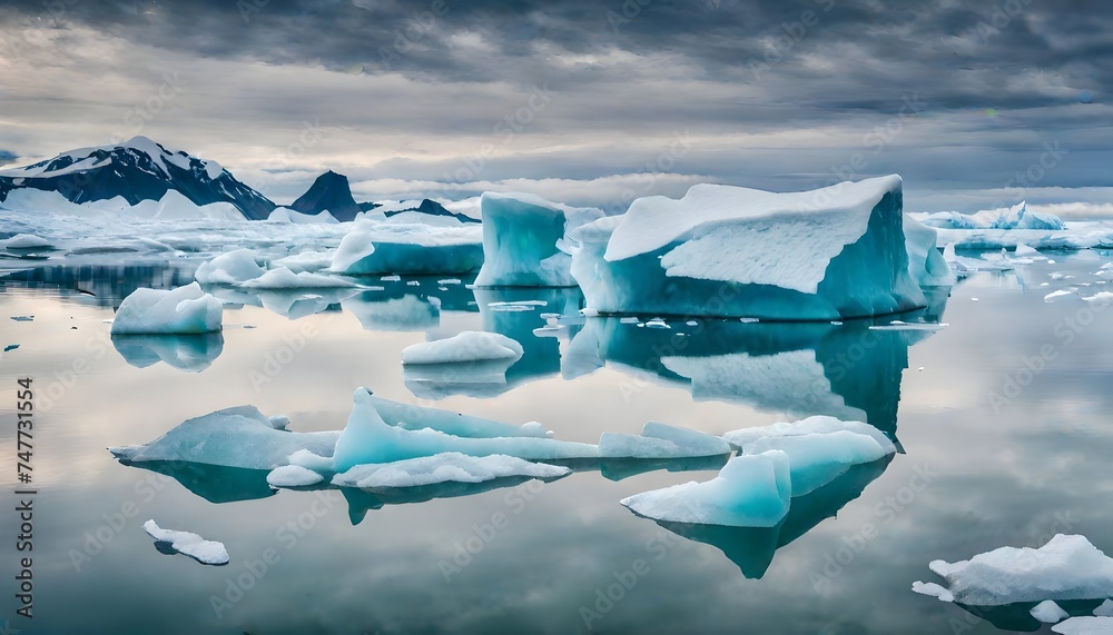 Beautiful icebergs floating in jokulsarlon glacier lagoon against blue sky