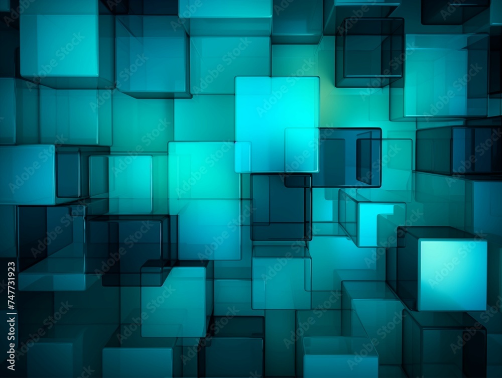 3D Turquoise Cubes Abstract Background. Generative AI 3D Turquoise Cubes Abstract Background. Generative AI