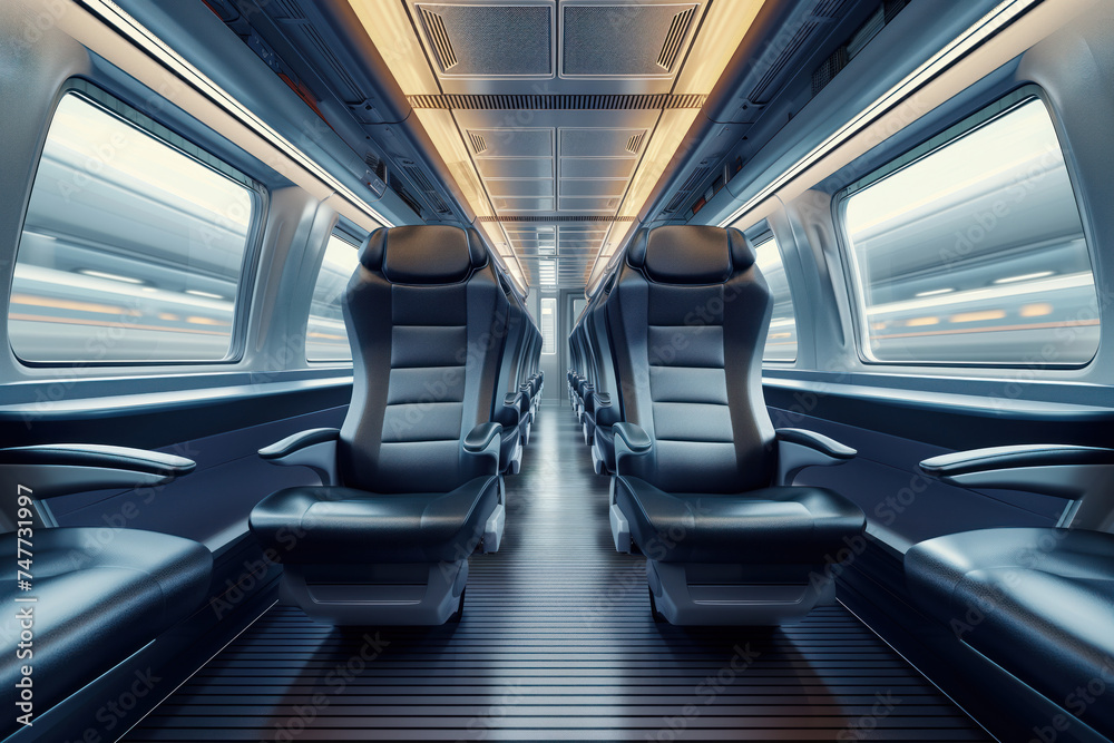 In business class cabin of high speed train, comfortable modern seats are available AI Generative In business class cabin of high speed train, comfortable modern seats are available AI Generative