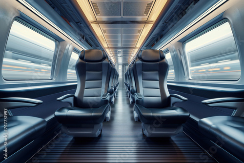In business class cabin of high speed train, comfortable modern seats are available AI Generative