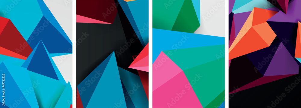 Set of triangle geometric low poly 3d shapes posters Set of triangle geometric low poly 3d shapes posters