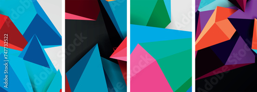 Set of triangle geometric low poly 3d shapes posters