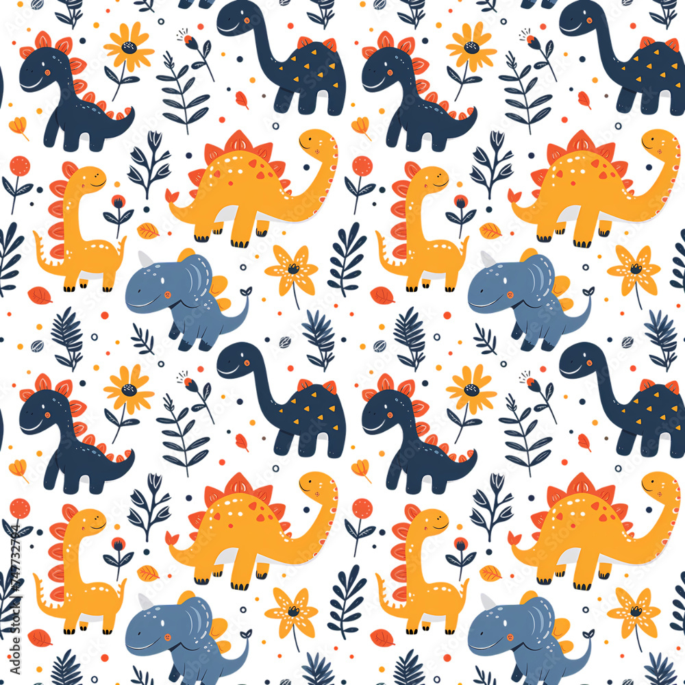 Cute Dino Seamless Pattern